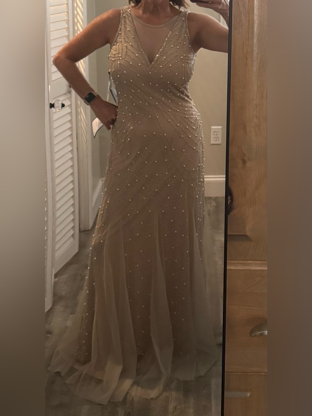 Adrianna Papell Taupe Beaded Mesh Maxi Skirt - Picture 9 of 9